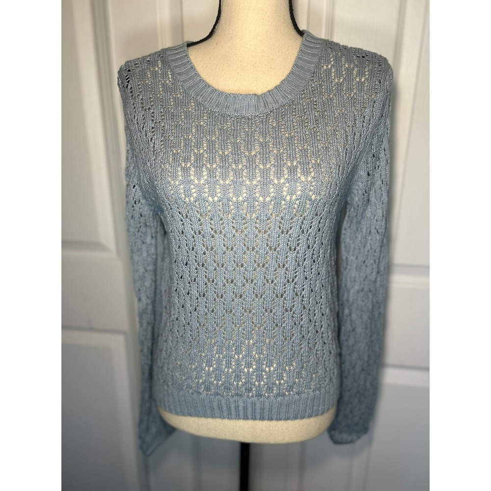 Reformation‎ Light Blue Linen Open Knit Crewneck Sweater Top Size XS